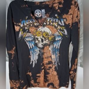 Affliction Tie-Dye Skull & Wings Long Sleeve Tee - Black & Rust